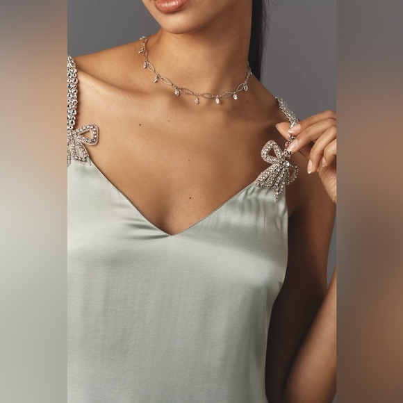 NWT! Anthropologie Corey Lynn Calter Bow Strap Silky Mini Dress ☁️ - Picture 3 of 9